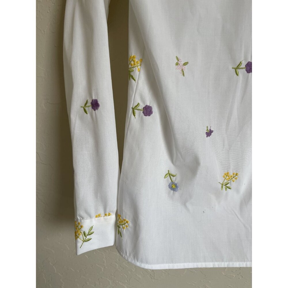 Indigo Rose Size Small White Floral Embroidered Collared Button Up Long Sleeve S - Picture 9 of 9